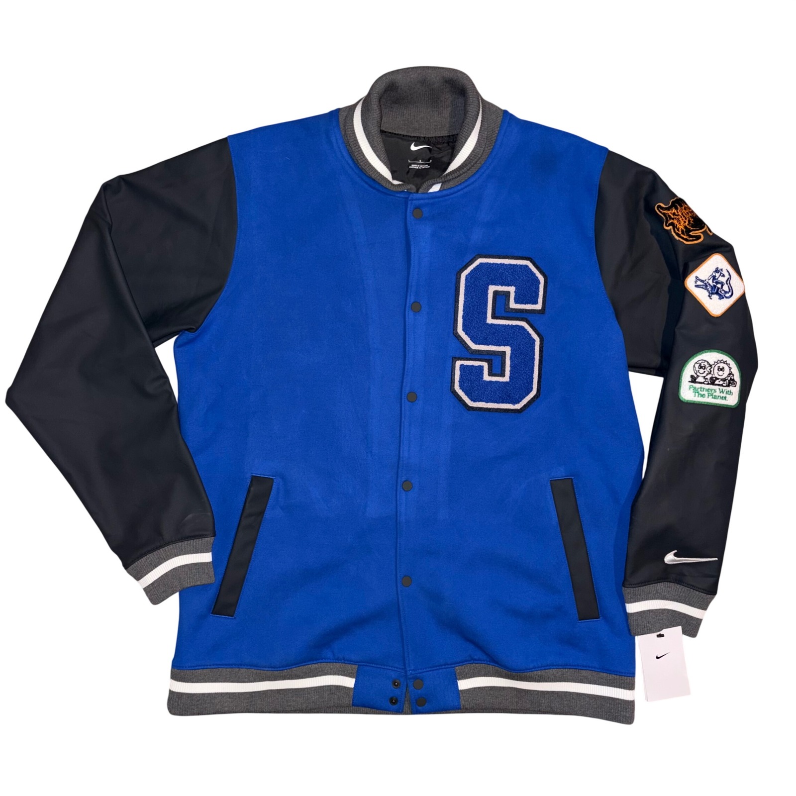 Nike Sunrun Varsity Jacket Blue Black Letterman Bomber Dj5971-493 Mens Large Nwt
